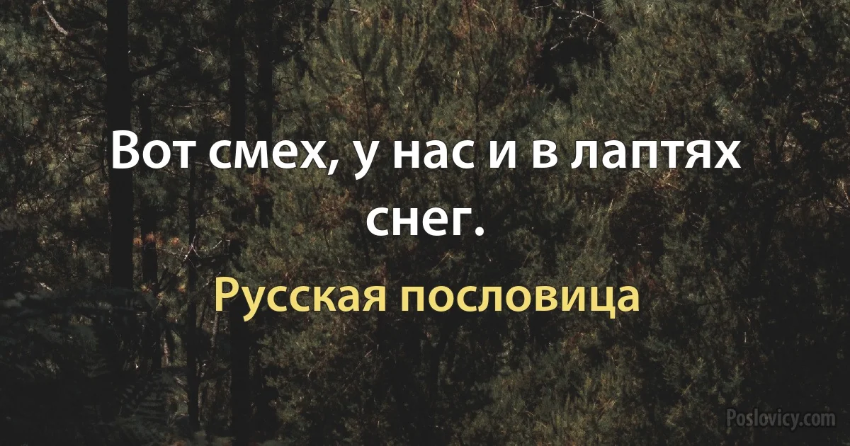 Вот смех, у нас и в лаптях снег. (Русская пословица)