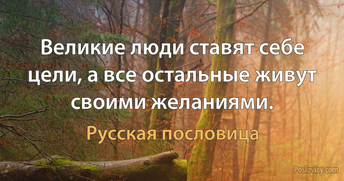 Великие люди ставят себе цели, а все остальные живут своими желаниями. (Русская пословица)