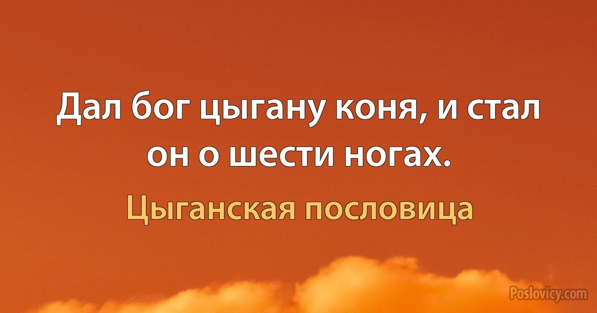 Дал бог цыгану коня, и стал он о шести ногах. (Цыганская пословица)