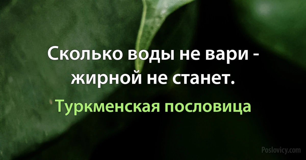 Сколько воды не вари - жирной не станет. (Туркменская пословица)