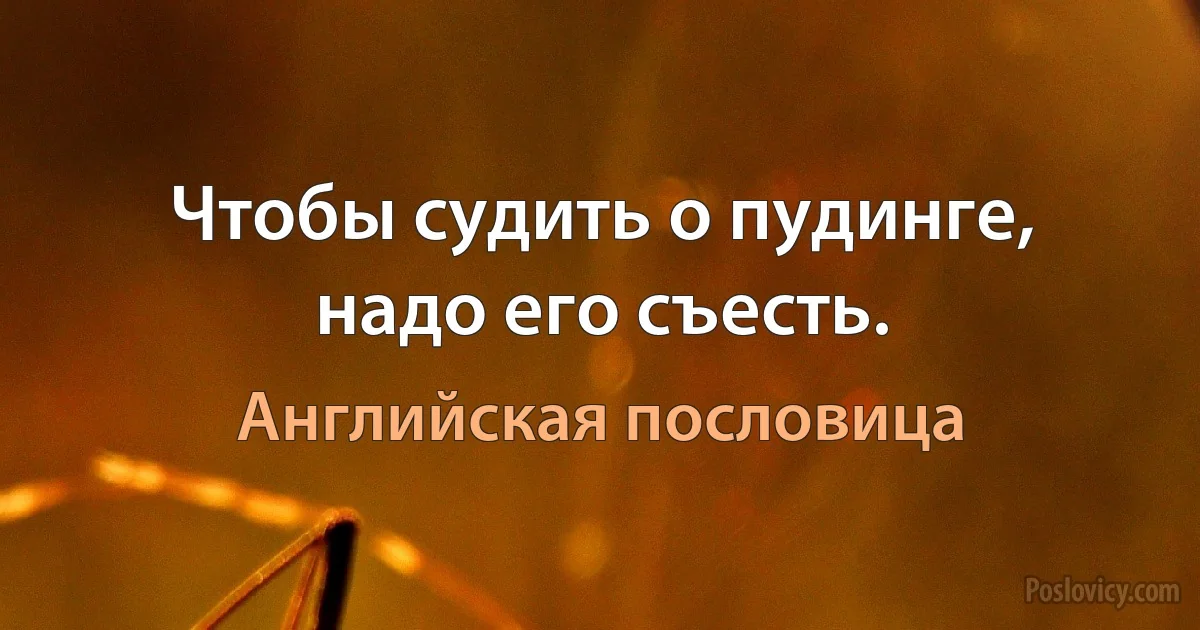 Чтобы судить о пудинге, надо его съесть. (Английская пословица)