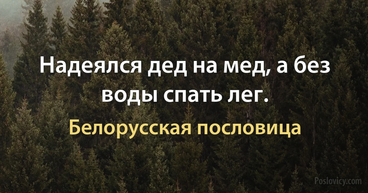 Надеялся дед на мед, а без воды спать лег. (Белорусская пословица)