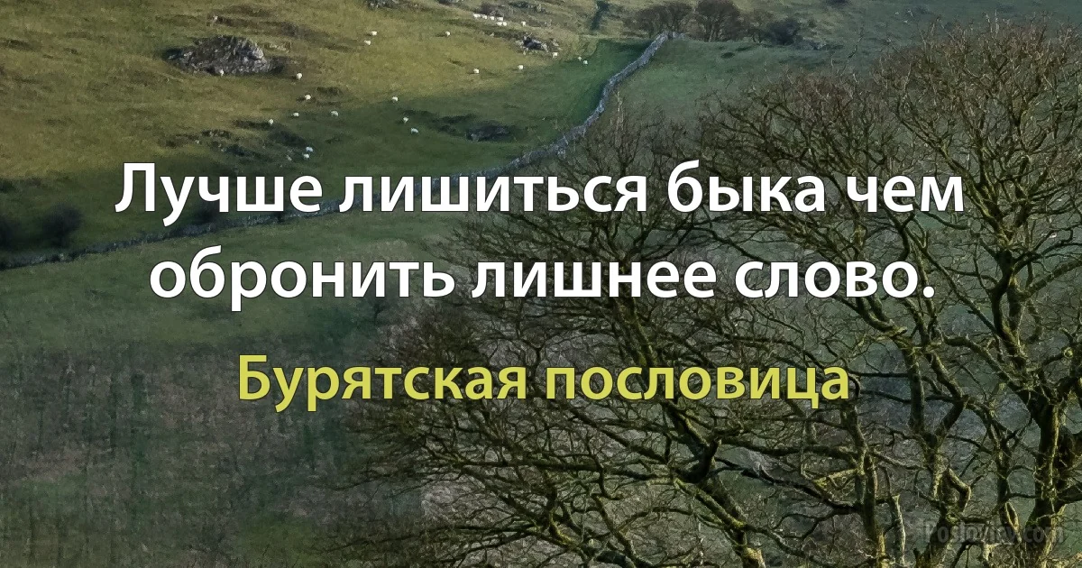 Лучше лишиться быка чем обронить лишнее слово. (Бурятская пословица)