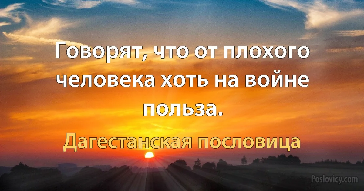 Говорят, что от плохого человека хоть на войне польза. (Дагестанская пословица)