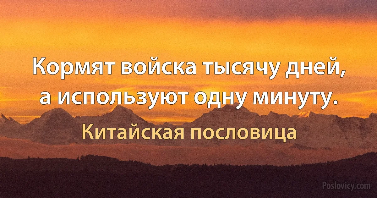 Кормят войска тысячу дней, а используют одну минуту. (Китайская пословица)