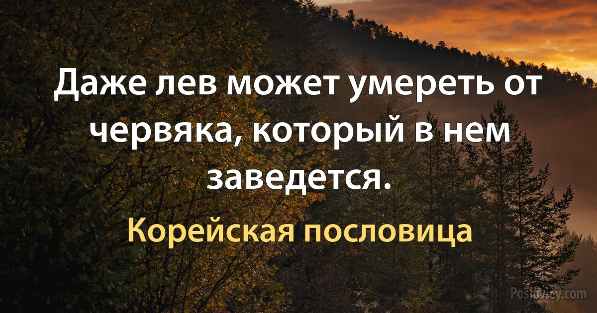 Даже лев может умереть от червяка, который в нем заведется. (Корейская пословица)