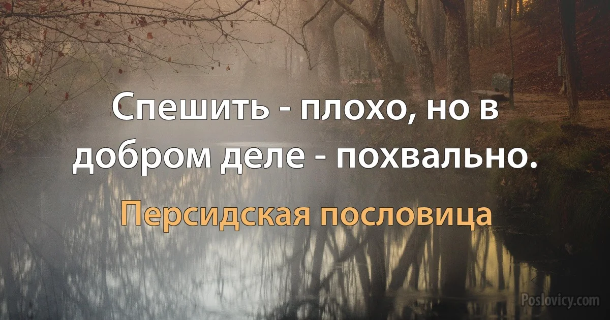 Спешить - плохо, но в добром деле - похвально. (Персидская пословица)