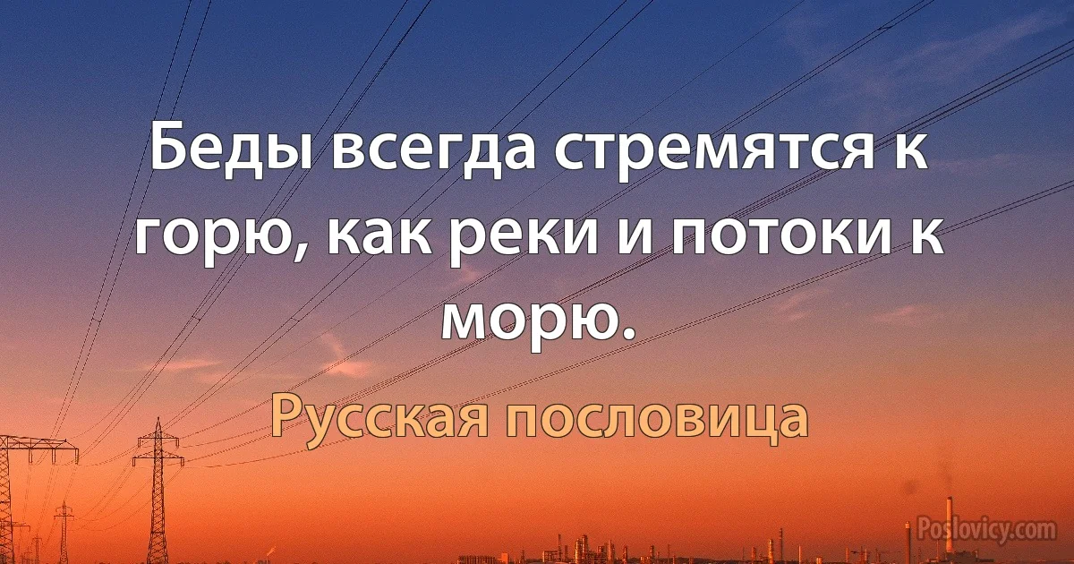 Беды всегда стремятся к горю, как реки и потоки к морю. (Русская пословица)