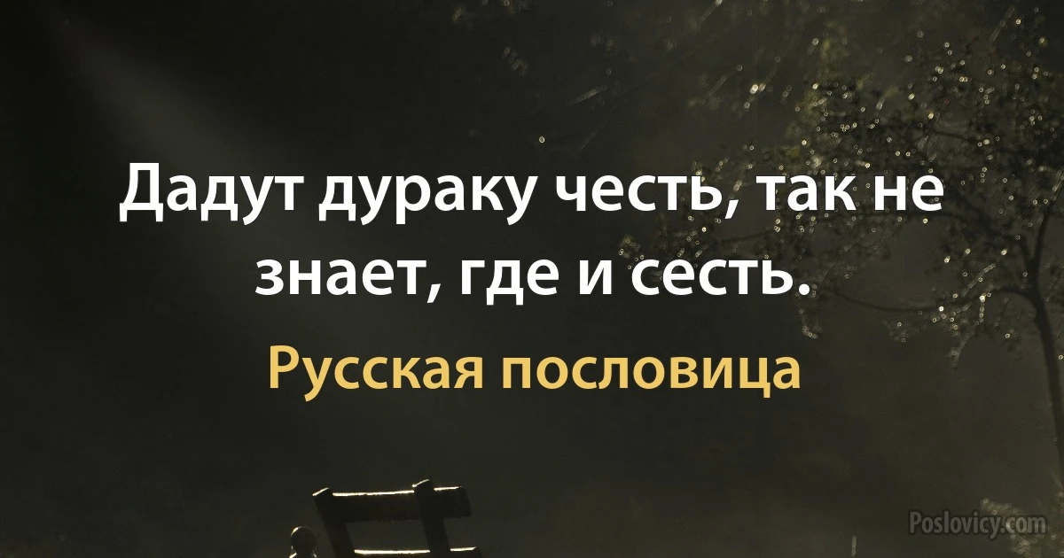 Дадут дураку честь, так не знает, где и сесть. (Русская пословица)