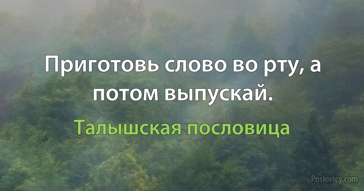 Приготовь слово во рту, а потом выпускай. (Талышская пословица)