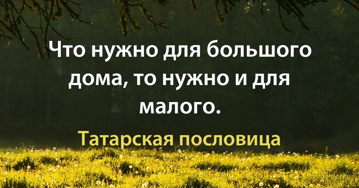 Что нужно для большого дома, то нужно и для малого. (Татарская пословица)