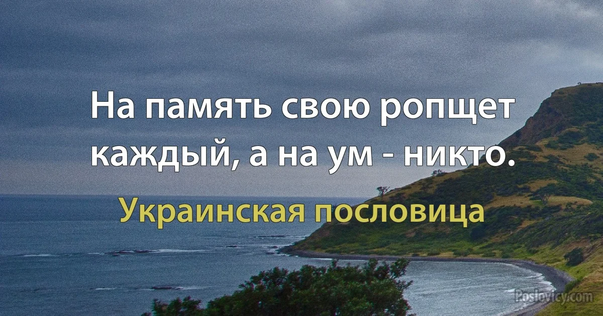 На память свою ропщет каждый, а на ум - никто. (Украинская пословица)