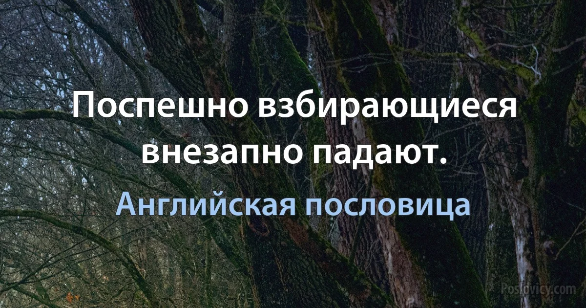 Поспешно взбирающиеся внезапно падают. (Английская пословица)