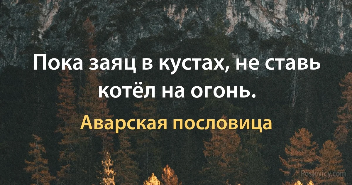 Пока заяц в кустах, не ставь котёл на огонь. (Аварская пословица)