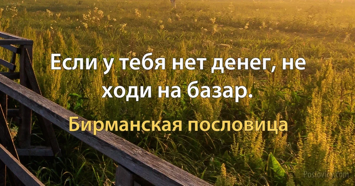 Если у тебя нет денег, не ходи на базар. (Бирманская пословица)