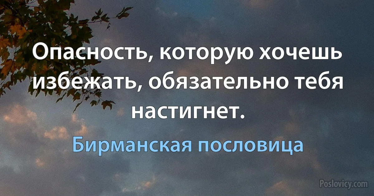 Опасность, которую хочешь избежать, обязательно тебя настигнет. (Бирманская пословица)