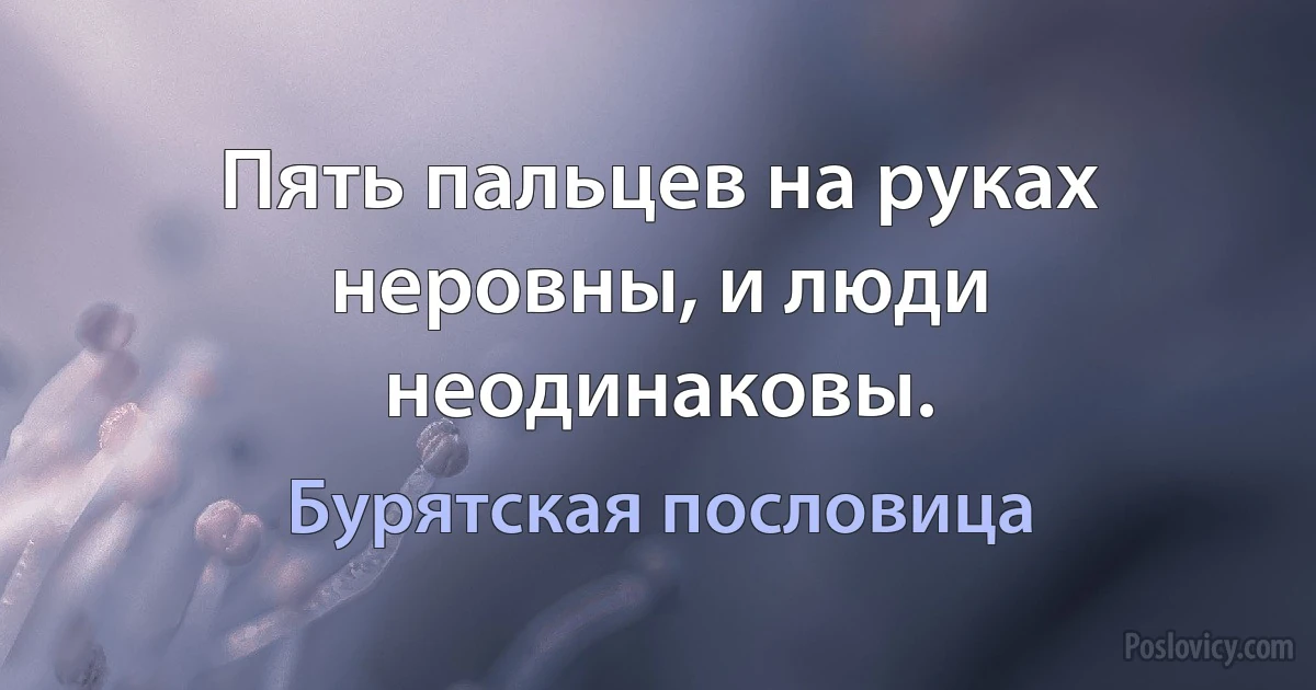 Пять пальцев на руках неровны, и люди неодинаковы. (Бурятская пословица)