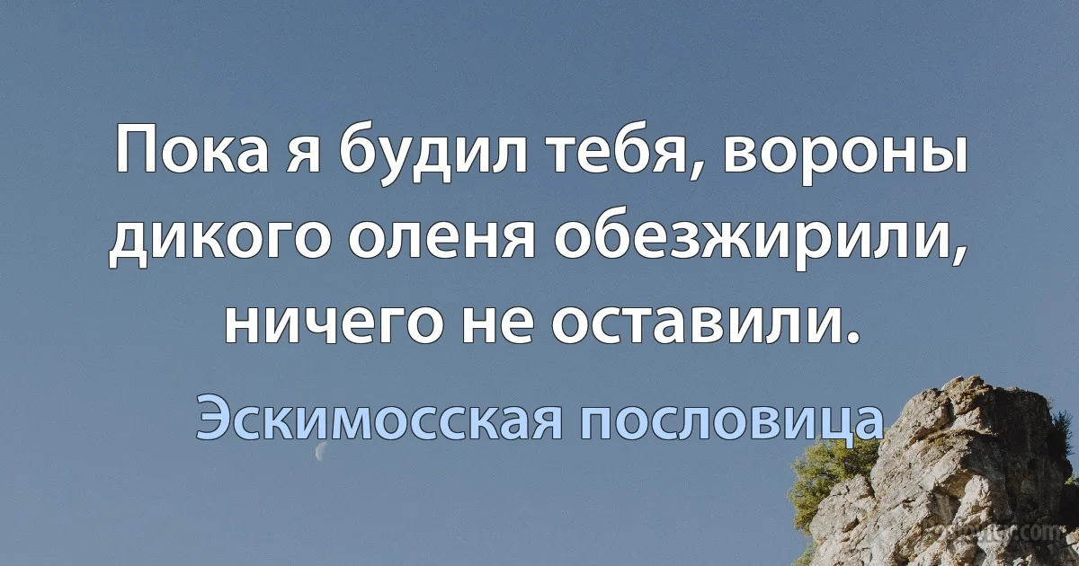 Пока я будил тебя, вороны дикого оленя обезжирили, ничего не оставили. (Эскимосская пословица)