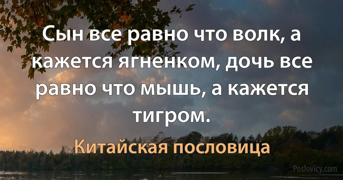 Сын все равно что волк, а кажется ягненком, дочь все равно что мышь, а кажется тигром. (Китайская пословица)