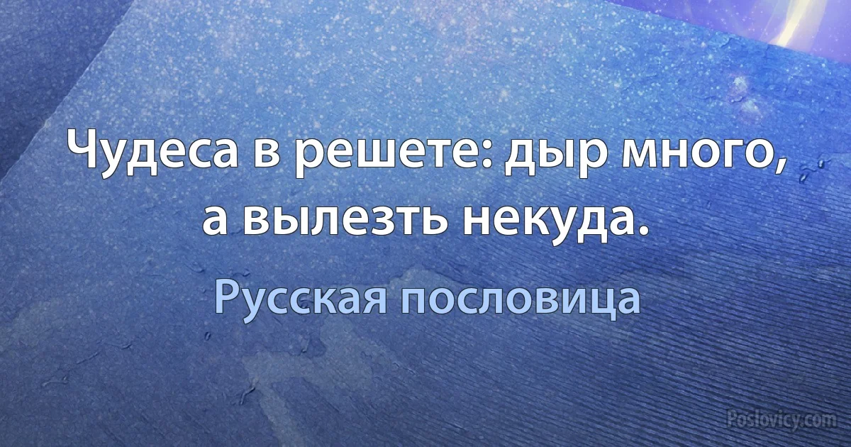 Чудеса в решете: дыр много, а вылезть некуда. (Русская пословица)