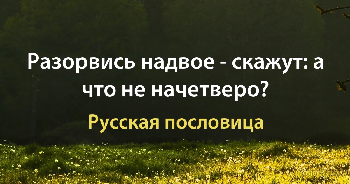 Разорвись надвое - скажут: а что не начетверо? (Русская пословица)