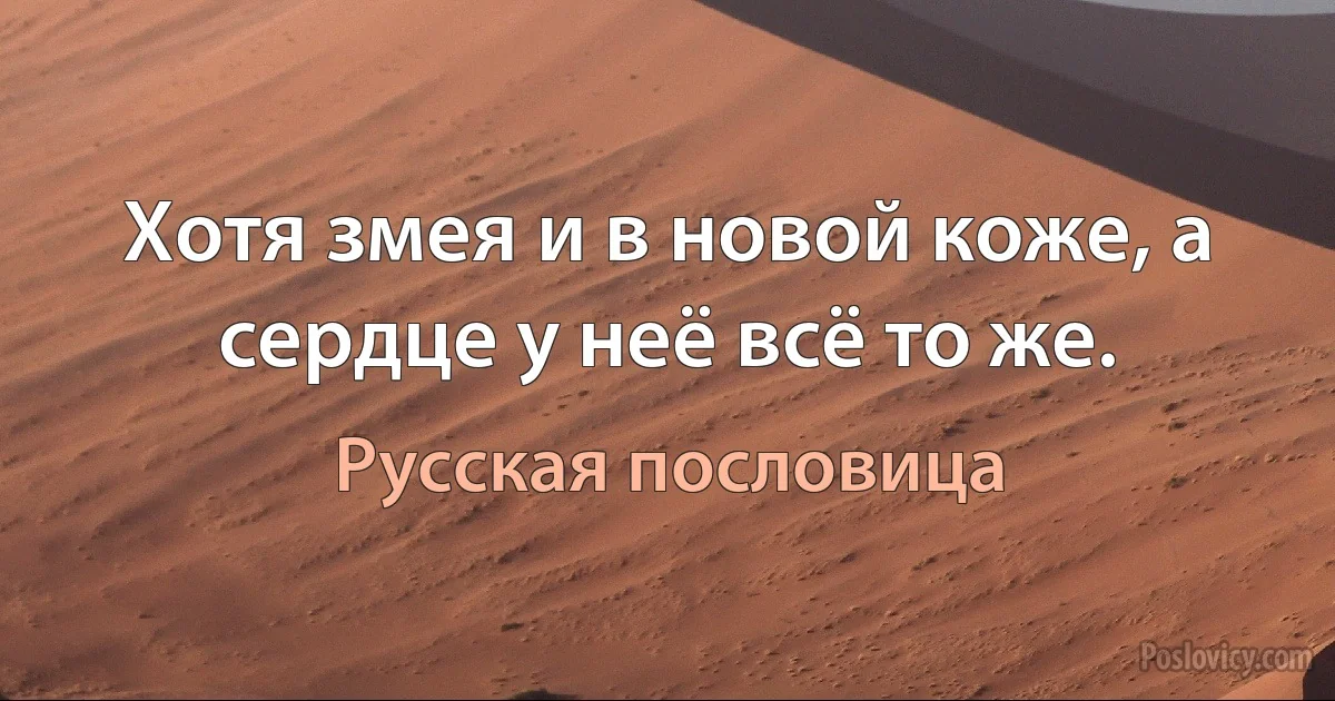 Хотя змея и в новой коже, а сердце у неё всё то же. (Русская пословица)