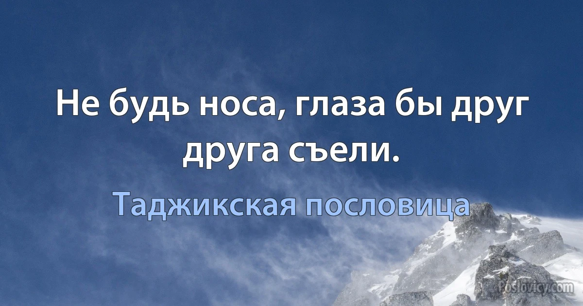 Не будь носа, глаза бы друг друга съели. (Таджикская пословица)