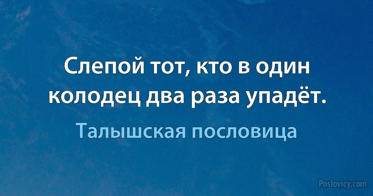 Слепой тот, кто в один колодец два раза упадёт. (Талышская пословица)