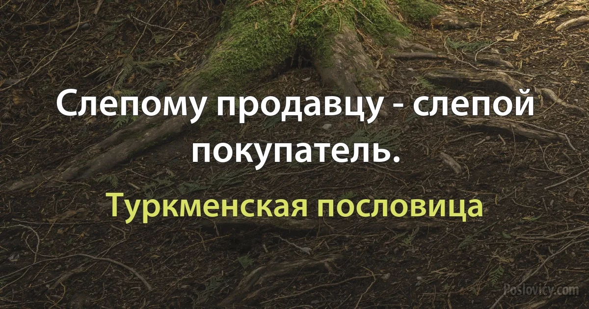 Слепому продавцу - слепой покупатель. (Туркменская пословица)