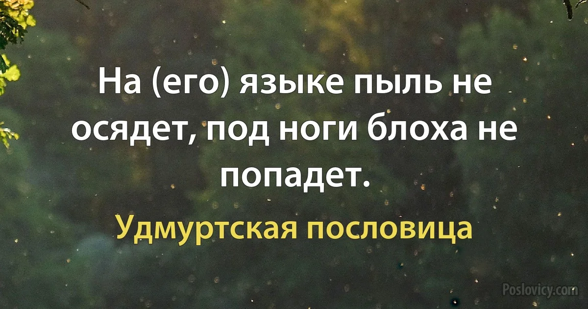 На (его) языке пыль не осядет, под ноги блоха не попадет. (Удмуртская пословица)