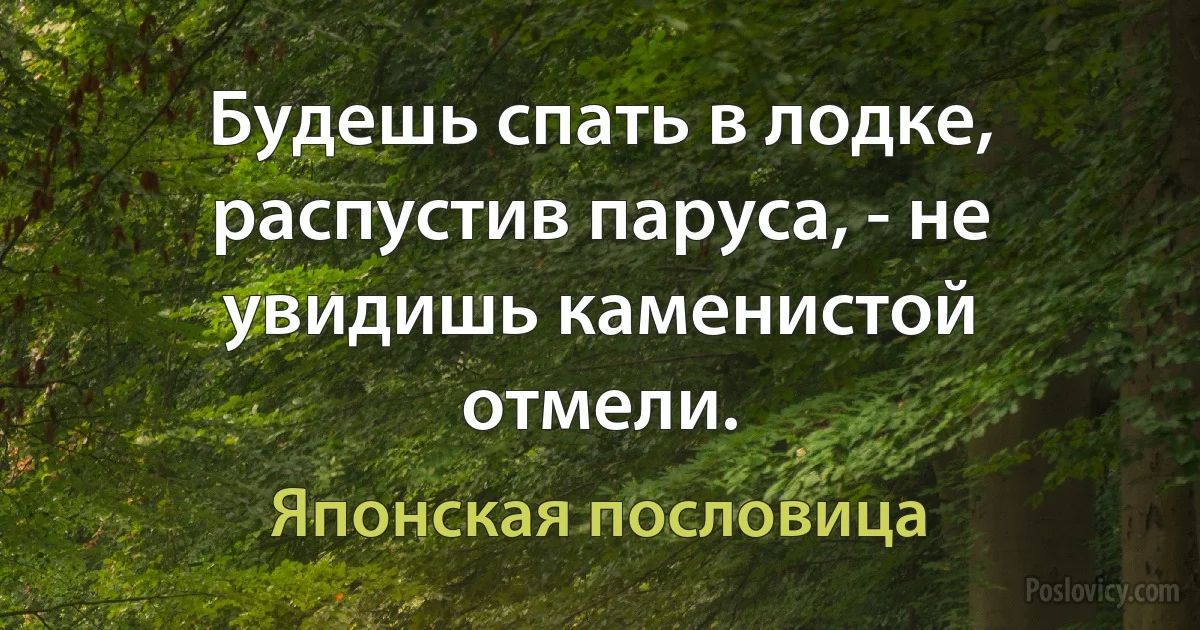 Будешь спать в лодке, распустив паруса, - не увидишь каменистой отмели. (Японская пословица)