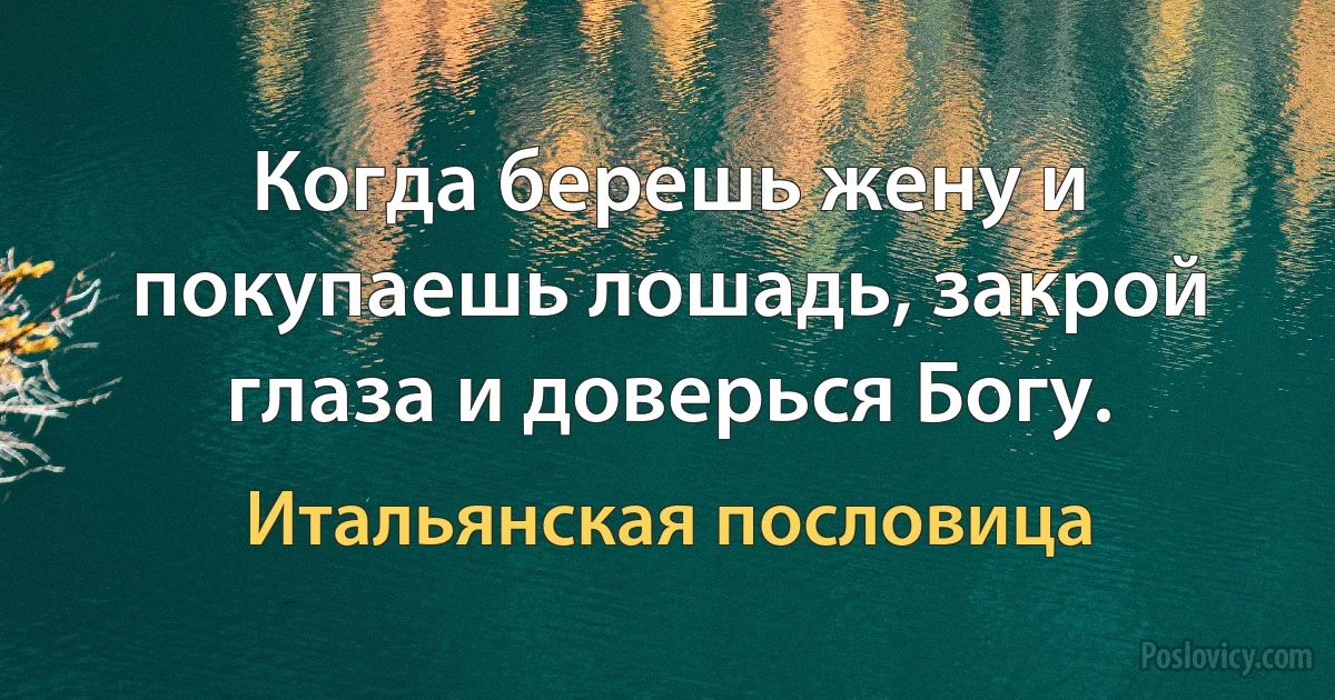 Когда берешь жену и покупаешь лошадь, закрой глаза и доверься Богу. (Итальянская пословица)