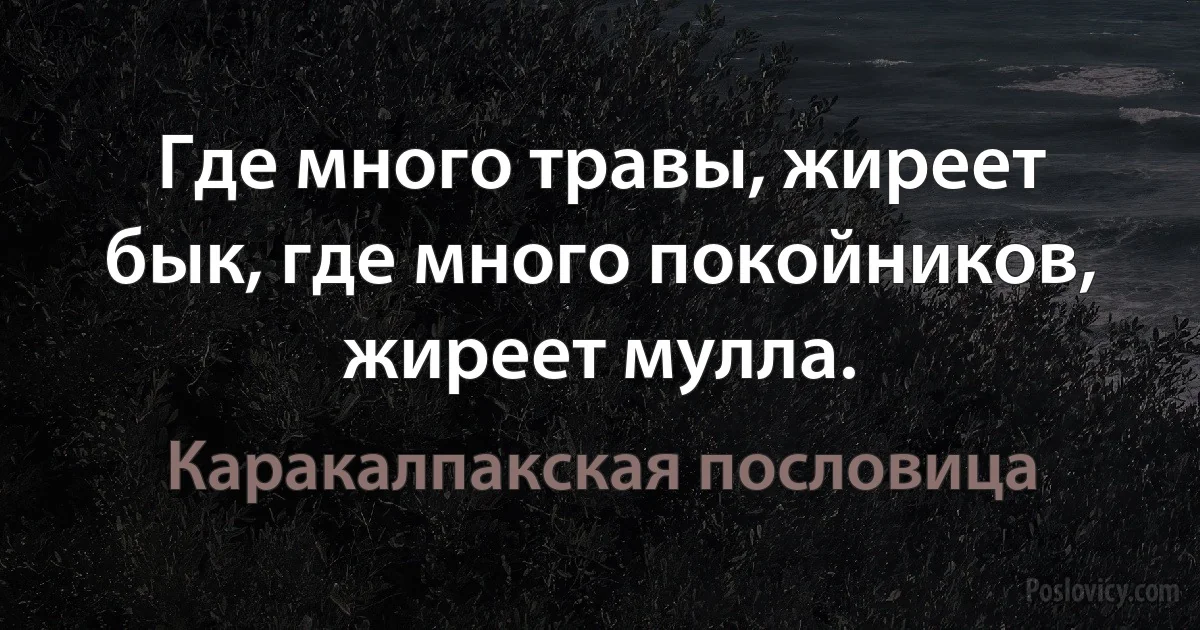 Где много травы, жиреет бык, где много покойников, жиреет мулла. (Каракалпакская пословица)