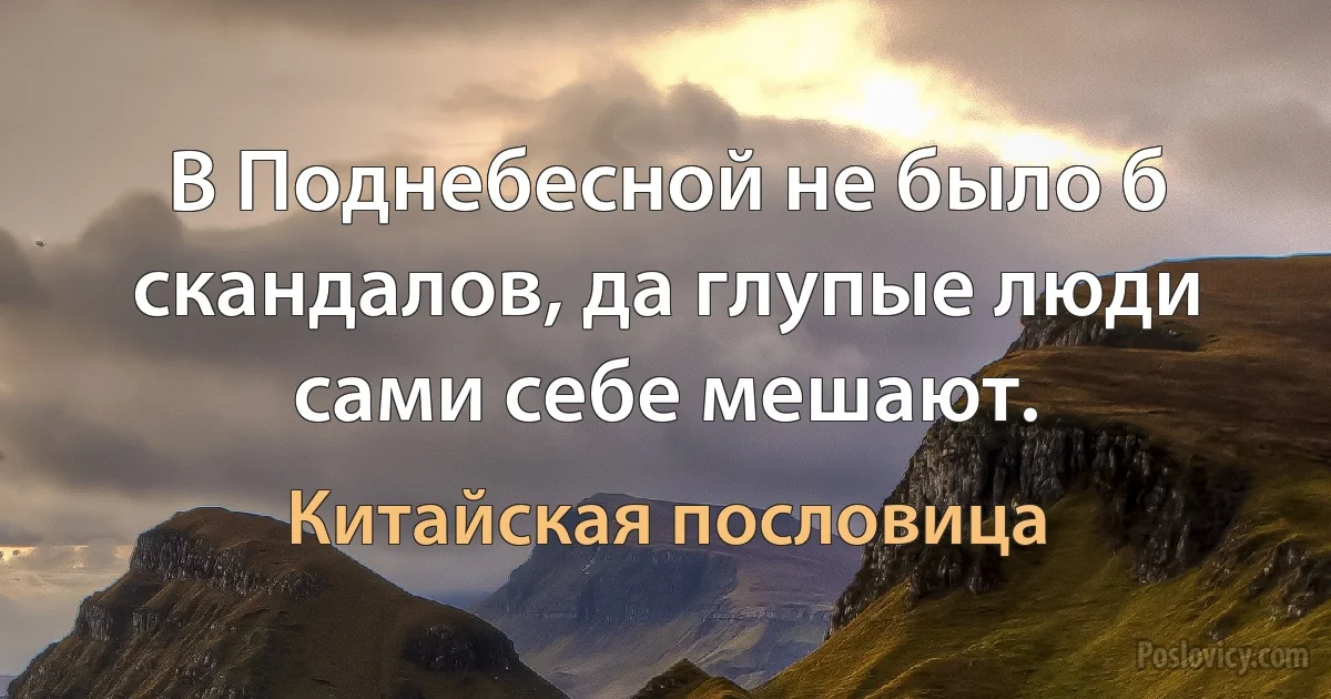 В Поднебесной не было б скандалов, да глупые люди сами себе мешают. (Китайская пословица)