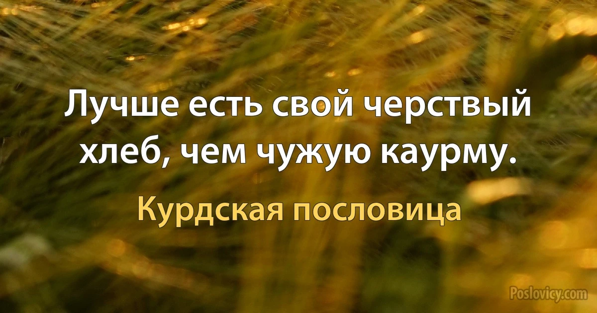 Лучше есть свой черствый хлеб, чем чужую каурму. (Курдская пословица)