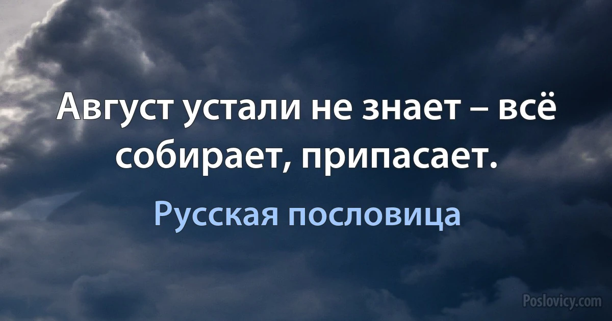 Август устали не знает – всё собирает, припасает. (Русская пословица)