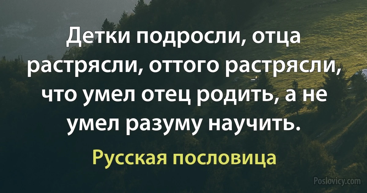 Детки подросли, отца растрясли, оттого растрясли, что умел отец родить, а не умел разуму научить. (Русская пословица)