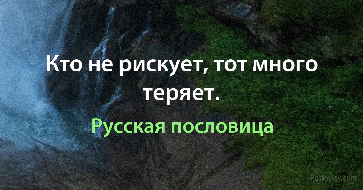 Кто не рискует, тот много теряет. (Русская пословица)