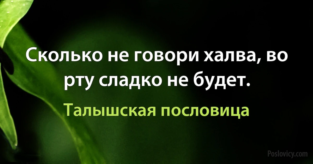 Сколько не говори халва, во рту сладко не будет. (Талышская пословица)