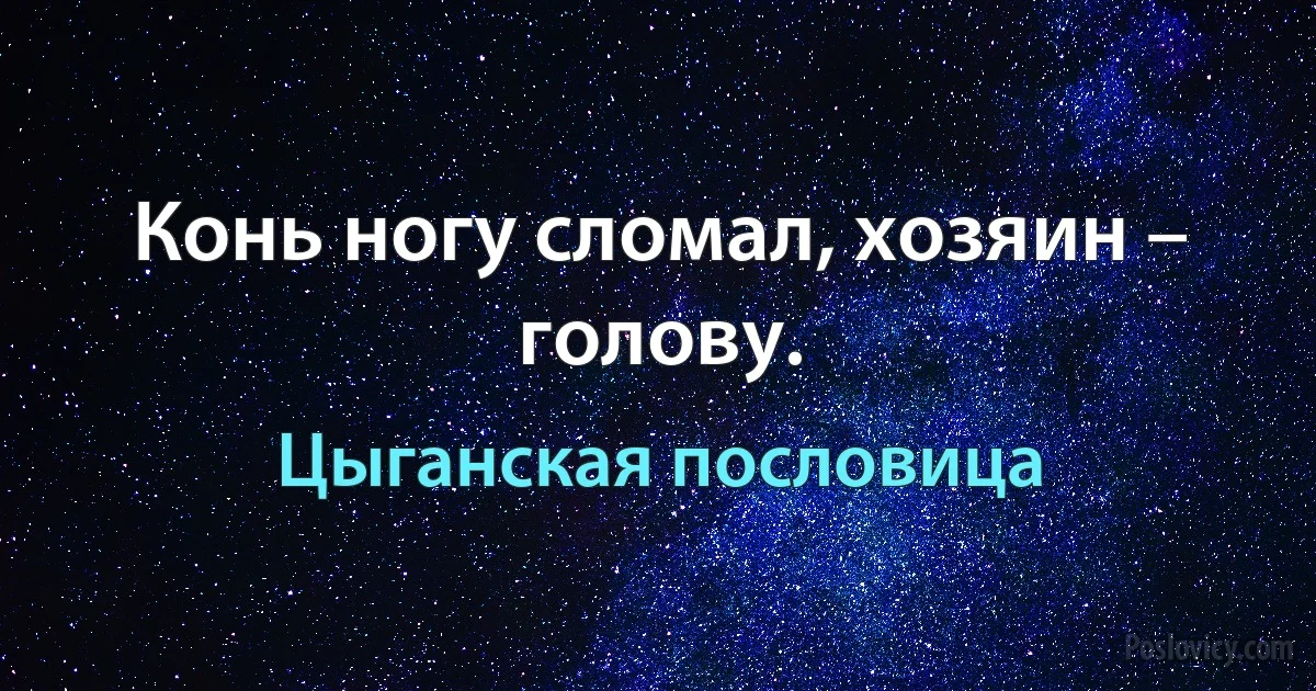 Конь ногу сломал, хозяин – голову. (Цыганская пословица)