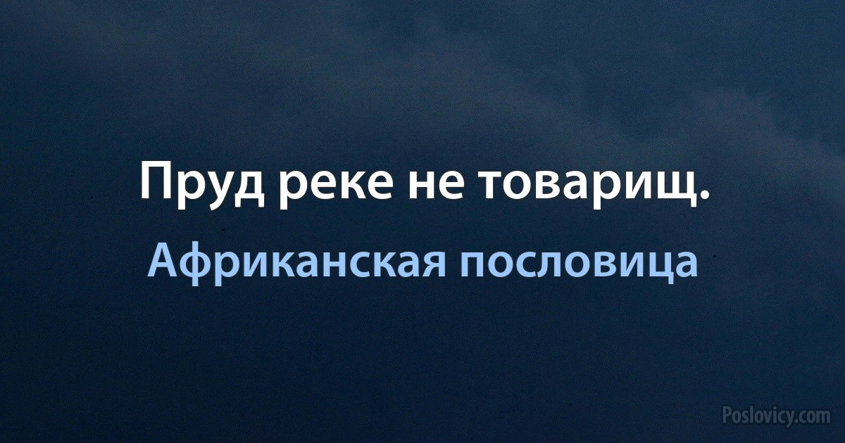 Пруд реке не товарищ. (Африканская пословица)