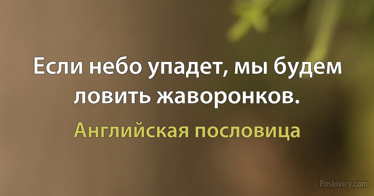 Если небо упадет, мы будем ловить жаворонков. (Английская пословица)