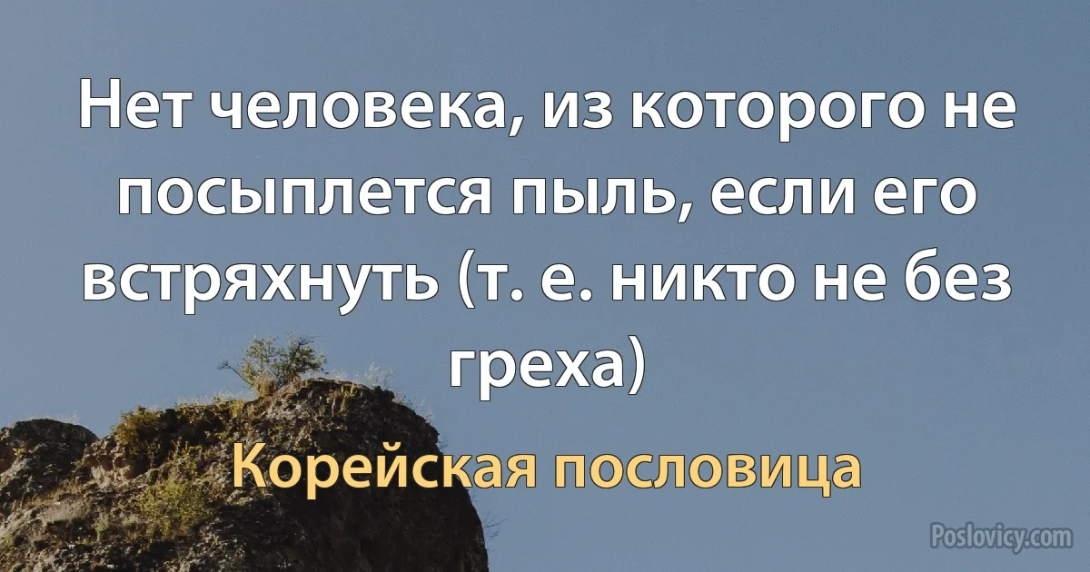 Нет человека, из которого не посыплется пыль, если его встряхнуть (т. е. никто не без греха) (Корейская пословица)