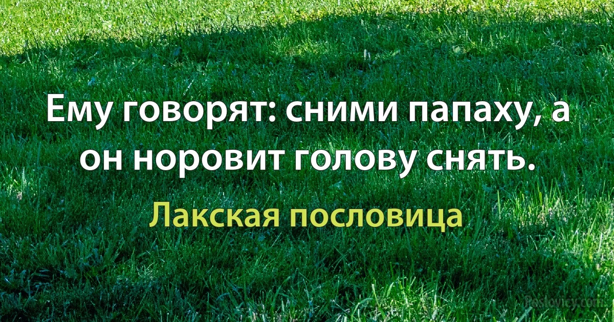 Ему говорят: сними папаху, а он норовит голову снять. (Лакская пословица)