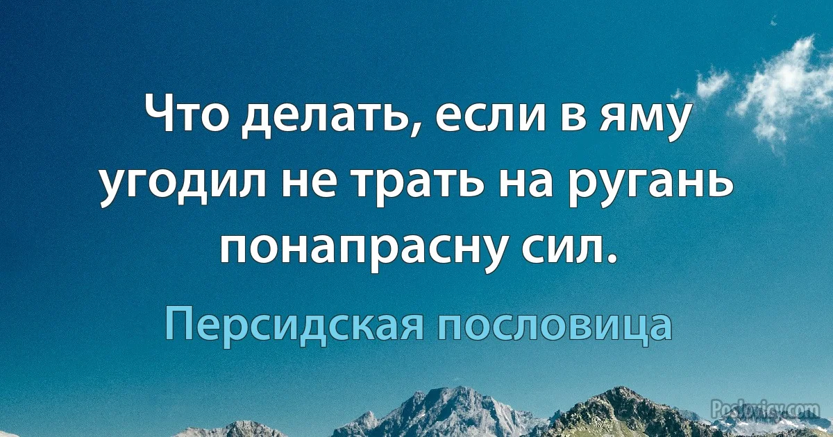 Что делать, если в яму угодил не трать на ругань понапрасну сил. (Персидская пословица)