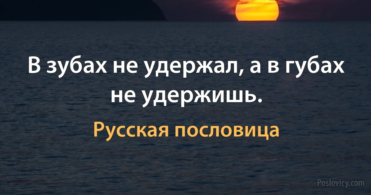 В зубах не удержал, а в губах не удержишь. (Русская пословица)