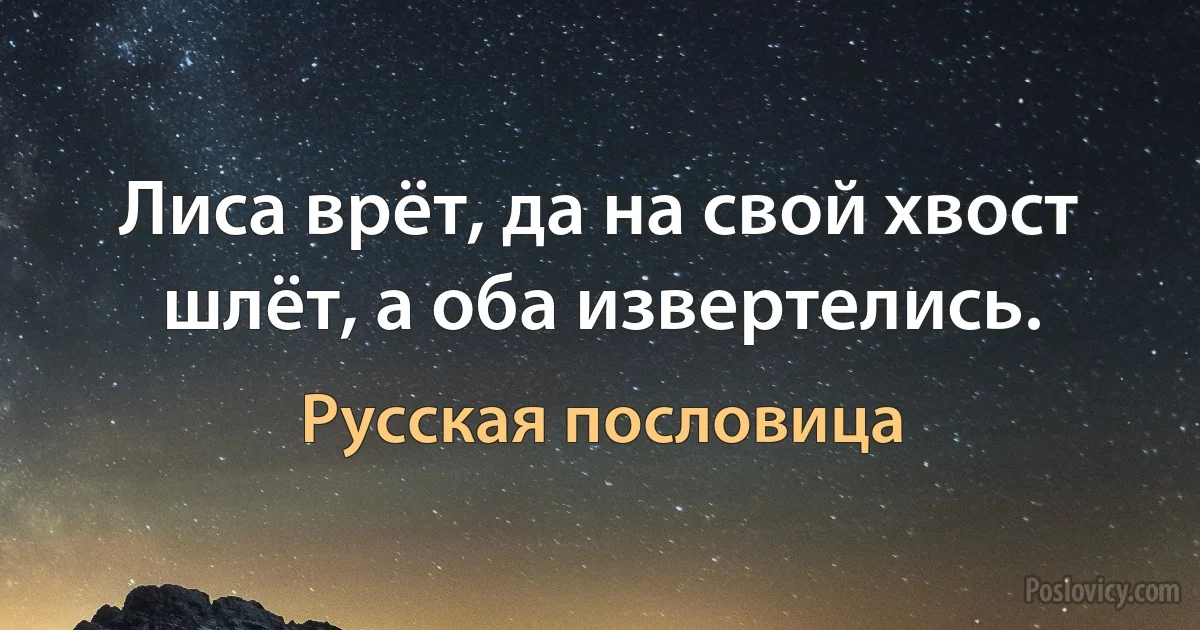 Лиса врёт, да на свой хвост шлёт, а оба извертелись. (Русская пословица)