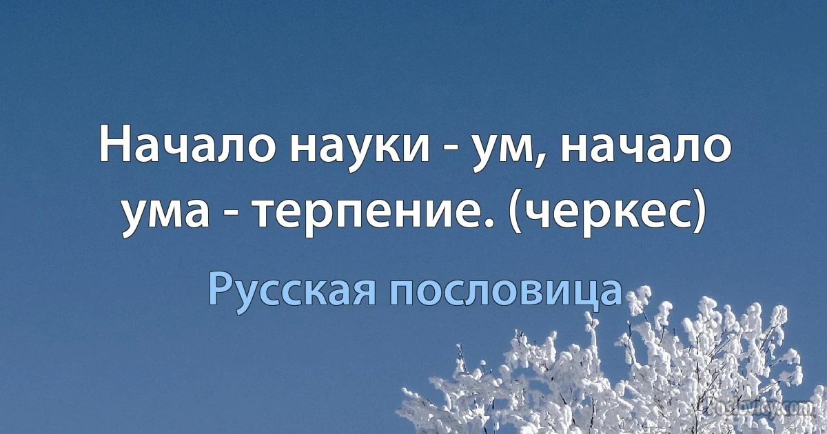 Начало науки - ум, начало ума - терпение. (черкес) (Русская пословица)