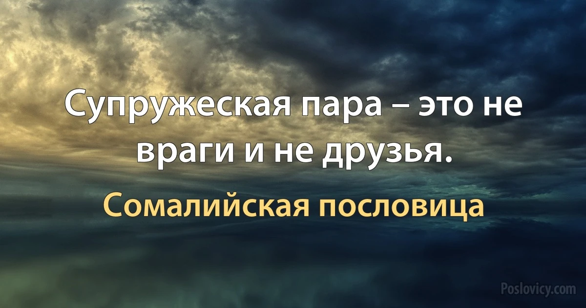 Супружеская пара – это не враги и не друзья. (Сомалийская пословица)