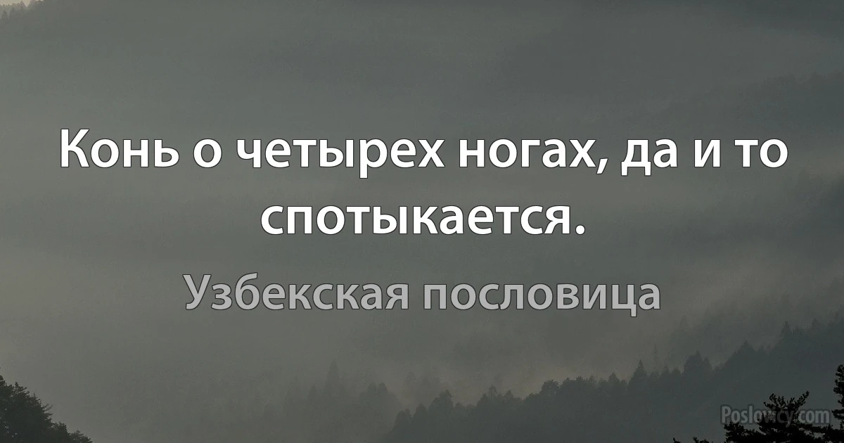 Конь о четырех ногах, да и то спотыкается. (Узбекская пословица)